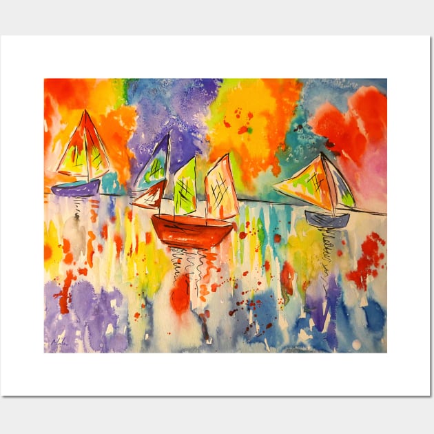 Colourful Sailing Boats at Sunset Wall Art by Casimirasquirkyart